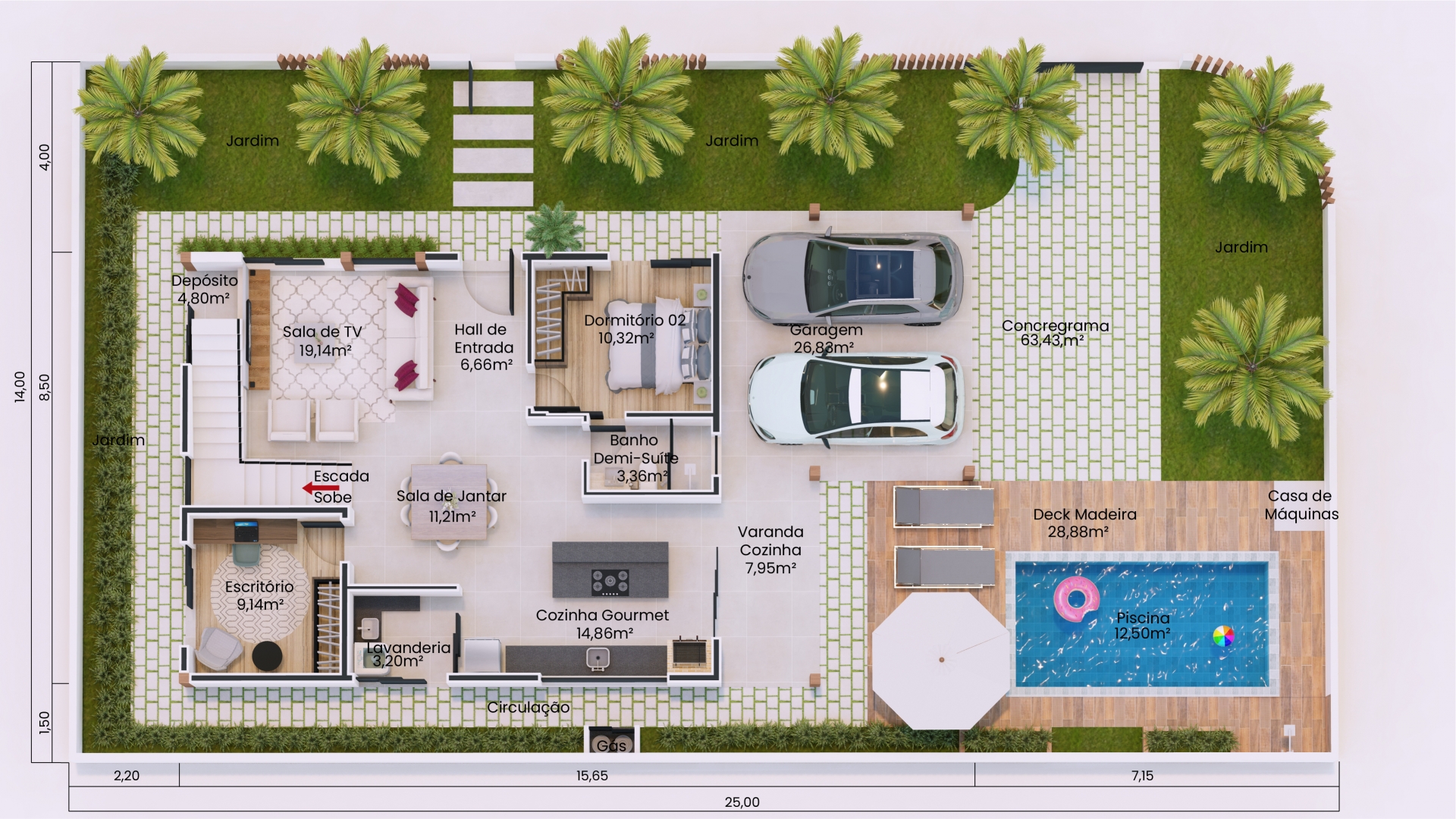 Planta de casa Sobrado Rústica com 3 Dormitórios