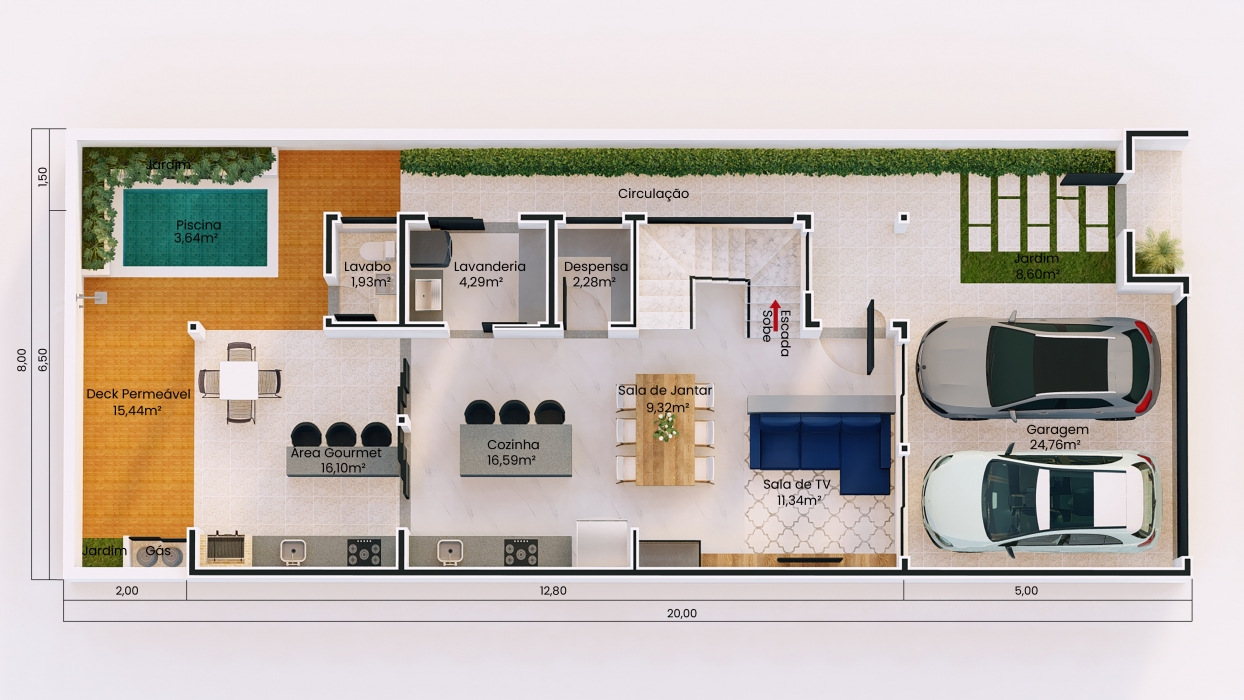 Plantas de casas sobrado com 3 quartos e com piscina