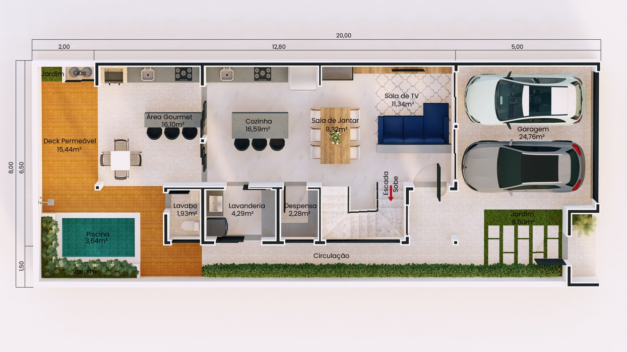 Plantas de casas sobrado com ambientes integrados