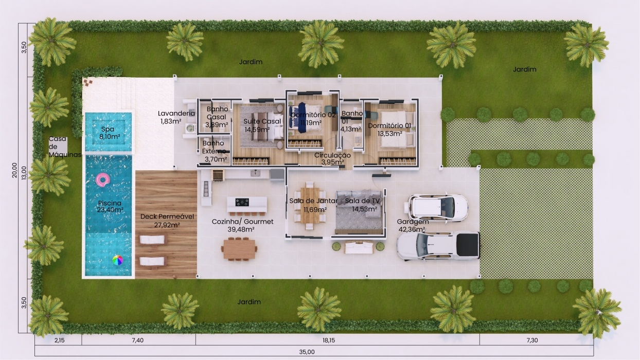 Plantas de casas de chácara com 3 dormitórios e com varanda