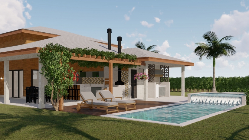 Projetos de casas com área gourmet e piscina