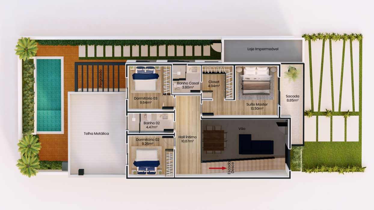 Planta De Casa Sobrado Com Rea De Lazer Completa E Dormit Rios Invertido